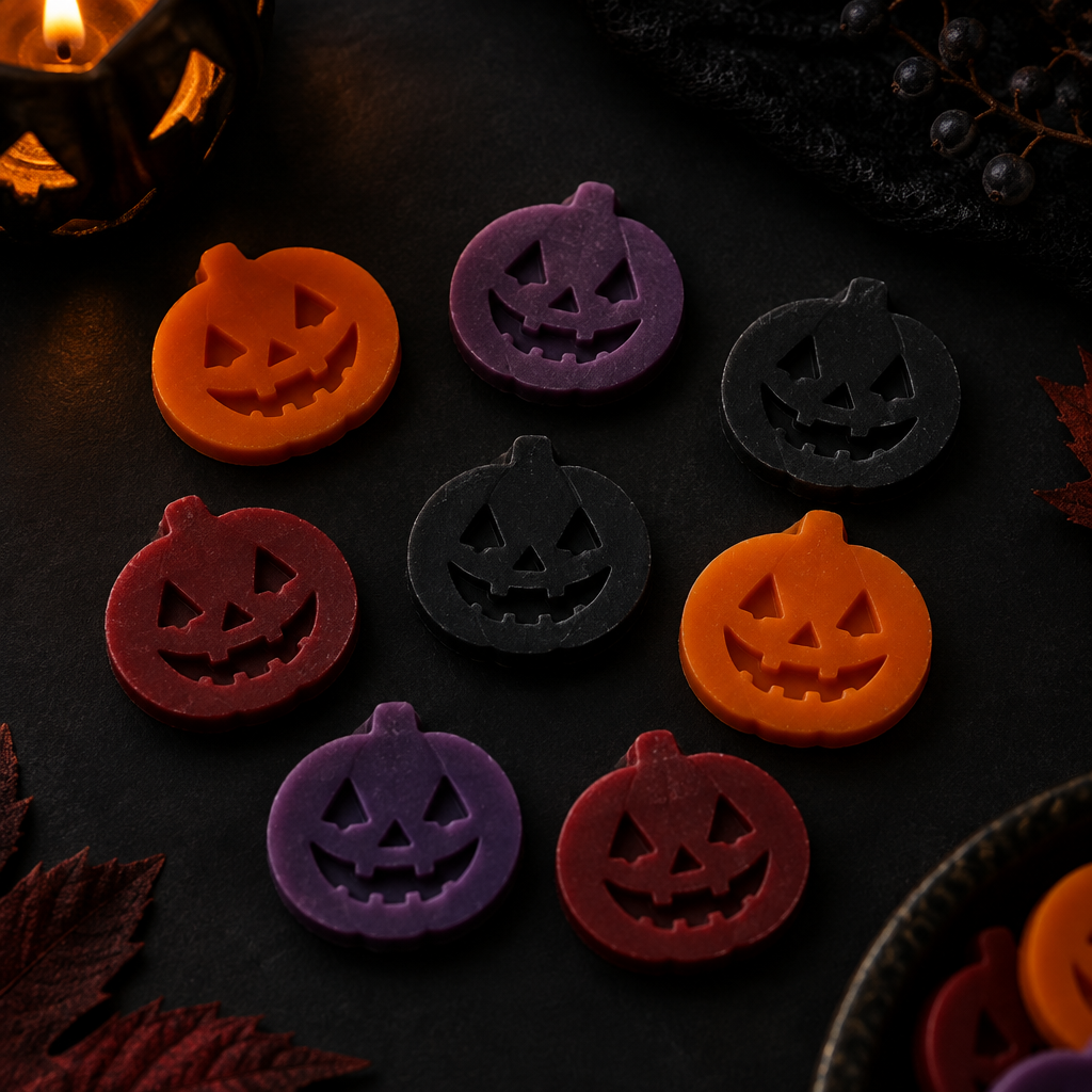 Jack-o-Lantern wax melts flat lay
